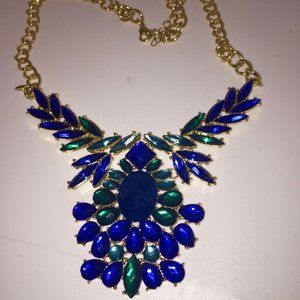 Huge Runway Blue Green Rhinestone Necklace